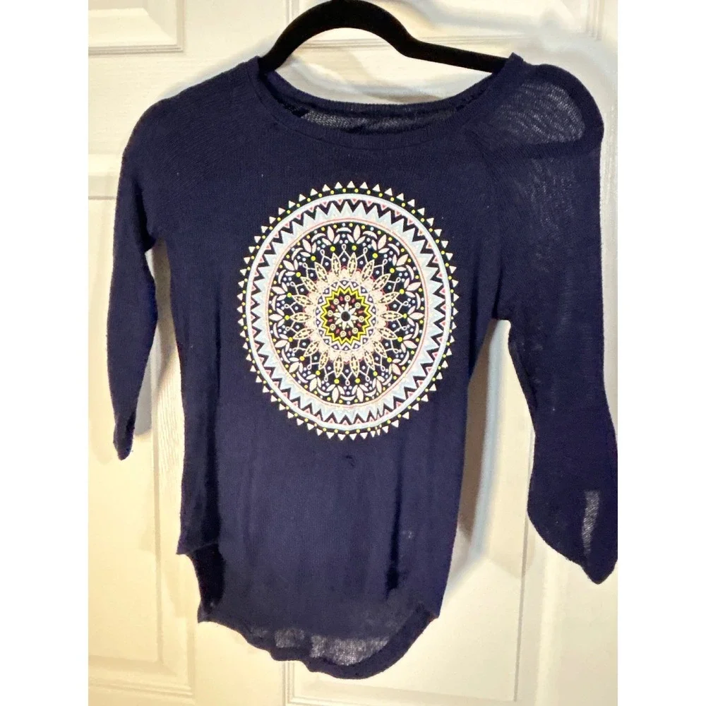 Justice Girls Navy Blue Mandala Graphic Print Lightweight Sweater‎ Top Size 8